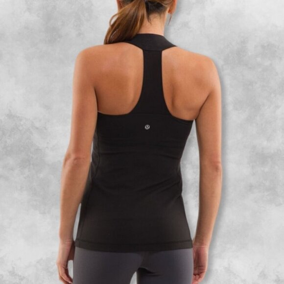 Lululemon Tank Top Scoop Neck Racerback Sweat Wicking Built In Bra Black W US 4 - Picture 2 of 6